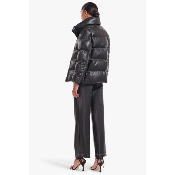 STAUD Ace Vegan Leather Contrast Stitching Puffer Coat Jacket - Picture 6 of 10